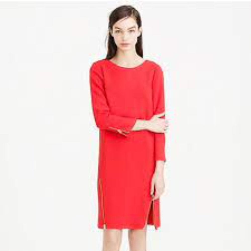 J. Crew Red Wool Shift Dress with Decorative Gold Zippers Sz 0